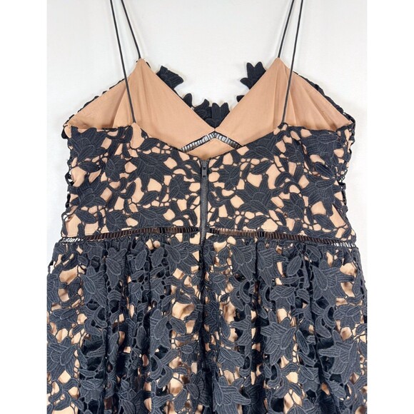 Self Portrait Dress Black Azaelea Midi V Neck Floral Overlay Evening Size 10 - Picture 13 of 15